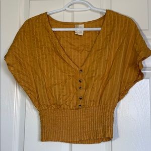 Yellow V Neck Short Sleeve Blouse